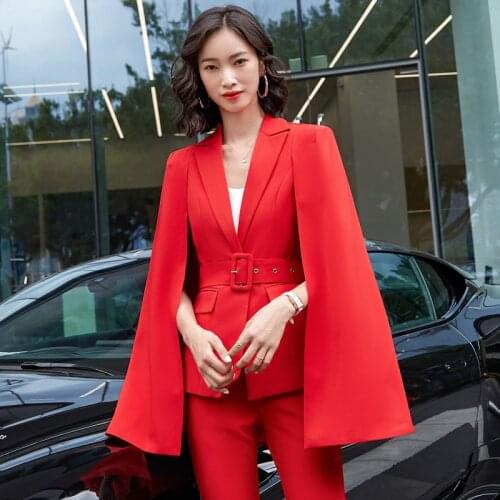 2020 Autumn Winter Fashion Styles Formal Women Business Suits Ladies Office Pantsuits Professional OL Styles Blazers Set Red