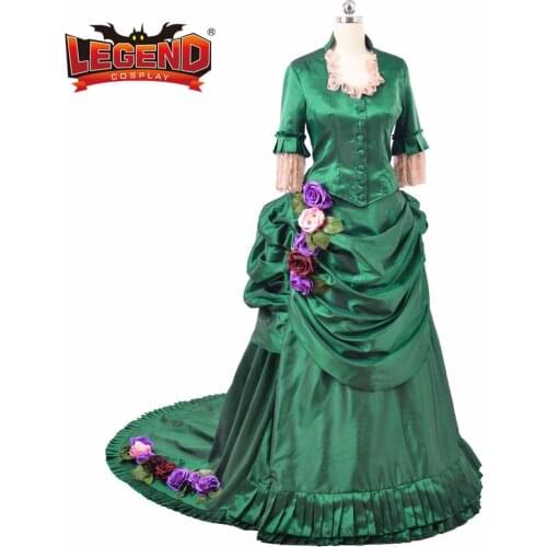 Revolution Georgian era Victorian Ball Gown costume 18th century rococo dress Marie Antoinette green dress robe a la francaise