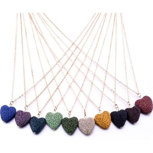Heart Love Lava Stone Necklace Essential Oil Diffuser Volcanic Rock Necklace for Women Jewelry