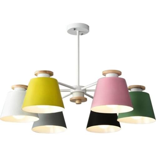 Nordic Living Room Wrought Iron Chandelier Lamps Restaurant Lights Wood Art Macarons Cafe Bedroom Den Chandelier Personality