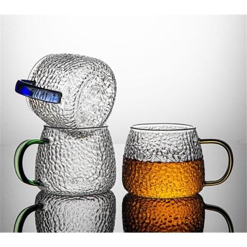 Japanese Hand Hammered Glass Water Cup Household Green Tea Cup Beer Cold Drink Juice Cup With Handle Office Mug Drinkware Gift