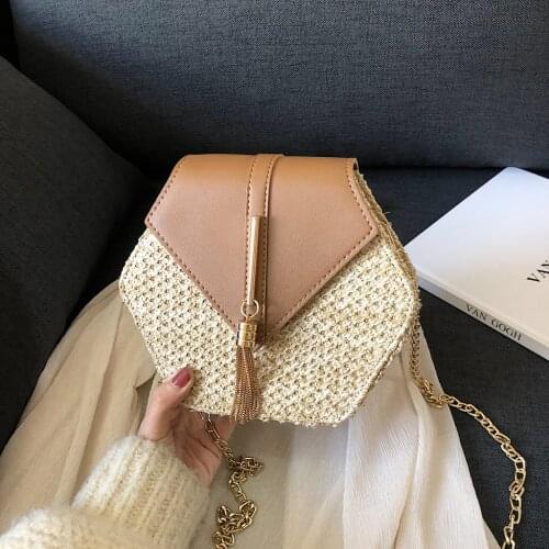Hexagon Mulit Style Straw leather Handbag Women Summer Rattan Bag Handmade Woven Beach Circle Bohemia Shoulder Bag New Fashion
