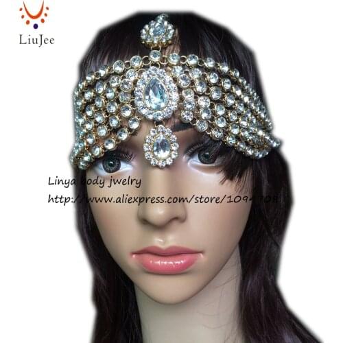 Diamante Kundan Matha Patti Wedding Bridal Goddess Bohemian Boho Head Chain Hair Jewelry Head Piece Bollywood Wedding HC-323