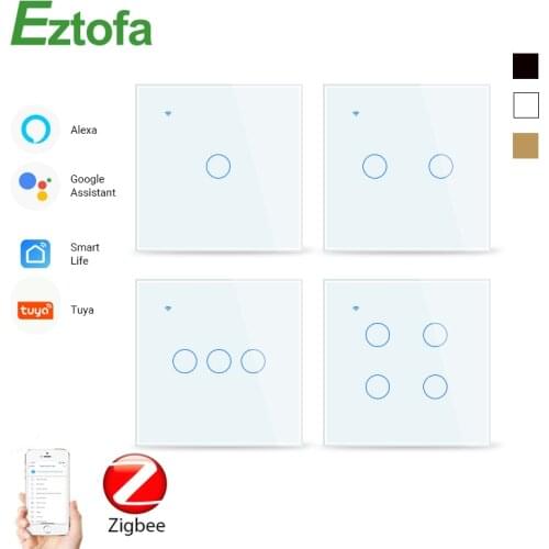 ZigBee Smart Home Wifi Wall Touch Wwitch,2/3 Way, Tempered Glass Panel Whole House Light Control SwitchAC85-240V,1/2/3/4 Gang