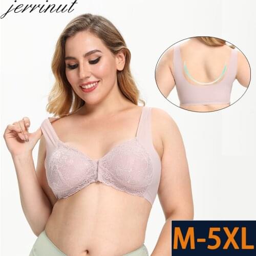 Jerrinut Womens Plus Size Lace Bra M-5XL Push Up Bra Seamless Bras for Women Bralette Top Backless Brassiere Front Closure Bra
