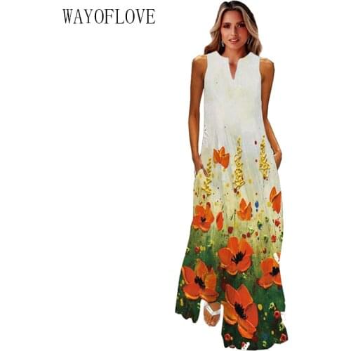 WAYOFLOVE Fashion Girl Sleeveless Dress 2021 Robe Holiday Beach Casual Plus Size Long Dresses Summer Woman Loose Dress For Women
