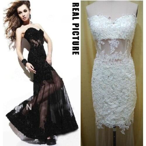 Free shipping 2018 new vestido de festa sexy lace appliques beaded tulle black Transparent party elegant prom bridesmaid Dresses