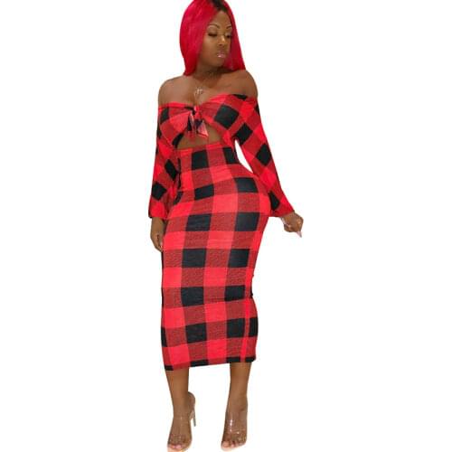 Red Blue Plaid Sexy Bodycon Dresses 2019 Women Slash Neck Long Sleeve Bandage Dress Vintage Bow Tie Hollow Backless Party Dress