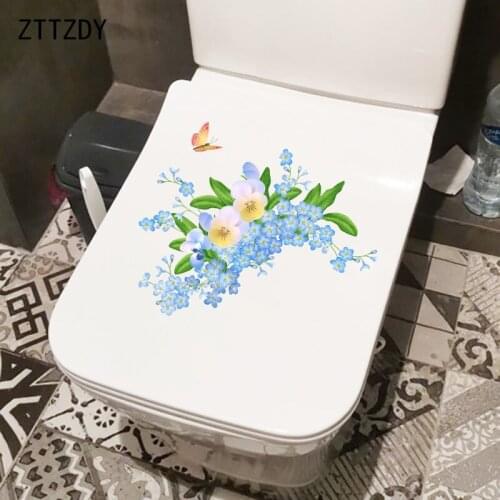ZTTZDY 22.7×18.7CM Fresh Blue Flowers Toilet WC Decoration Home Wall Stickers Mural T2-1233