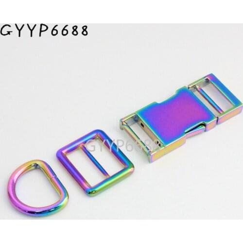 1-10 sets Rainbow Dog Collar 2.5cm Slider Buckles,Release Buckles strap 1 Inch adjuster D ring Metal Buckle Adjuster buckles