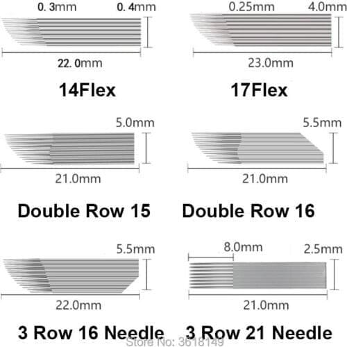 100 pcs Double Row 9 15 17 19 21 Flat U Blades Microblading Needles for Permanent Makeup Eyebrow Lip Manual Pen 3D Embroidery