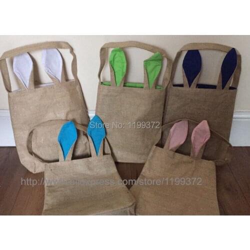100pcs Cotton Lined Linen Canvas Easter Gift Bag Rabbit Bunny Ear Shopping Tote Bag Bunny Ears bag Baby Kids