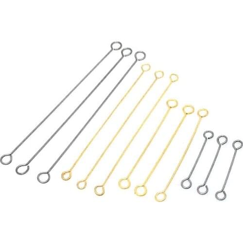 100pcs/lot 316L Stainless Steel Double Eye Pin Connector Rod 15 19 21 27 30mm Length Fit DIY Earring Jewelry Making Supplier