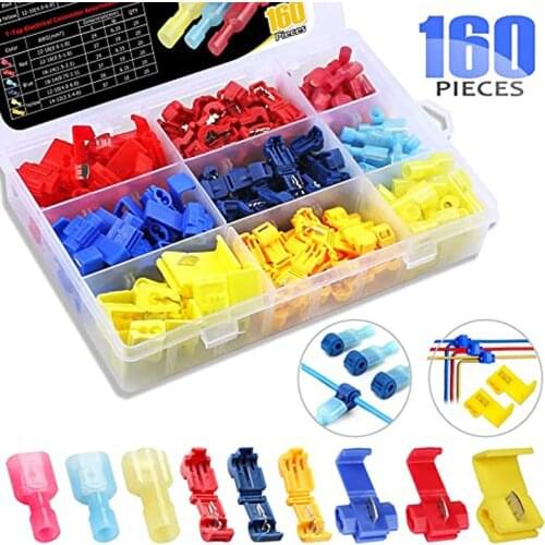 160 pces conectores de cabo de fio terminais crimp scotch terminal bloqueio rápido splice 22-10awg carro elétrico conjunto de