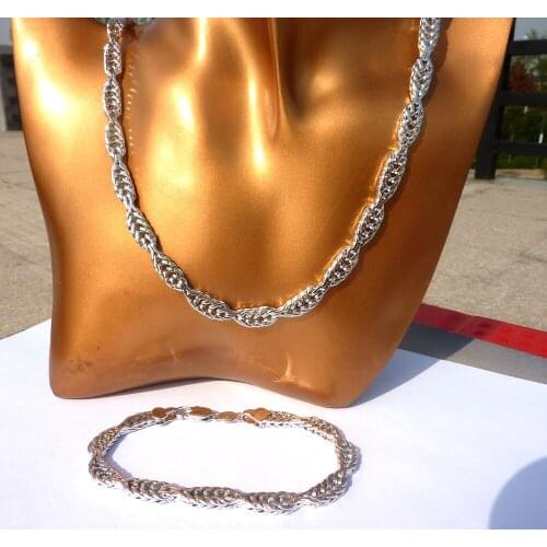 24k Real White Solid Gold GF Miami Cuban NEW Fine Necklace Bracelet Various SETS Jewelry Concept 2017 MENs womens Handsome