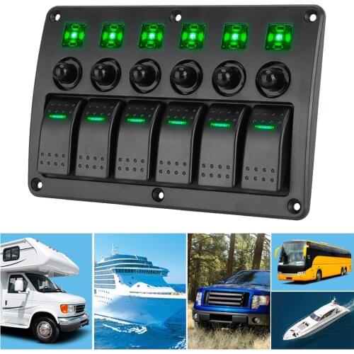 6 Gang LED Light Marine Rocker Toggle Switch Panel with Sticker 12~24V Circuit Control Waterproof Car Switch Panel Interior Part