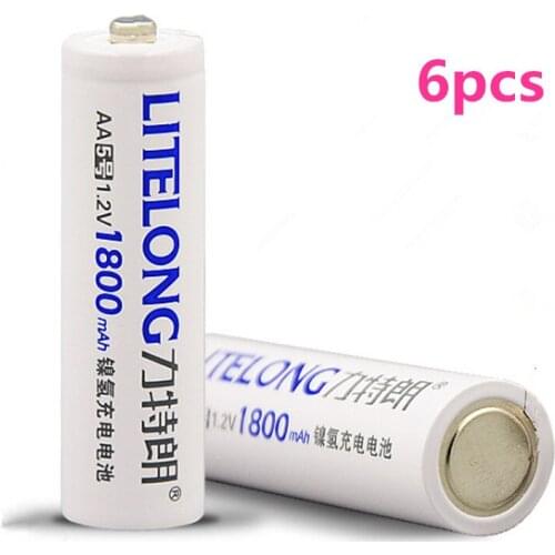 6PCS High quality 1800mAh 1.2v AA Ni-MH rechargeable battery instrumentation toy rechargeable battery