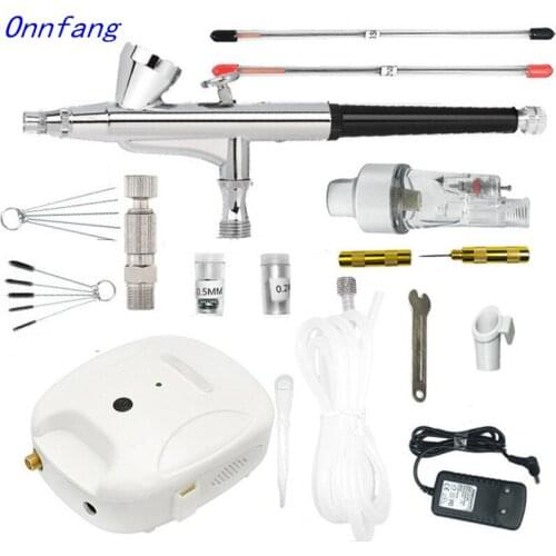Airbrush Compressor set Gravity 0.4mm&0.3mm 2cc&7cc Double action Spray Gun Kit For Beauty Art Body Painting Cake Model Spraying