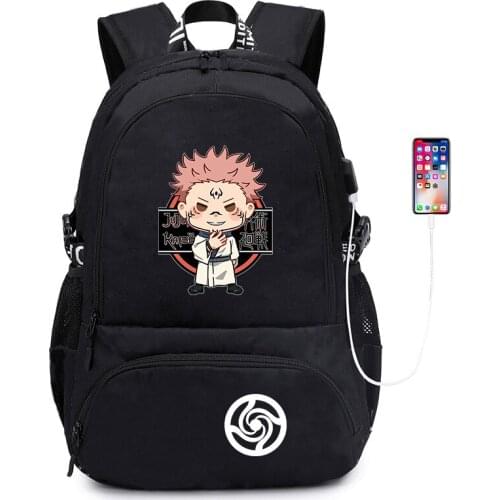 Aniime Jujutsu Kaisen USB Charging Oxford Backpacks Unisex Fashion Children School Book Rucksacks Large Capacity Travel Packs