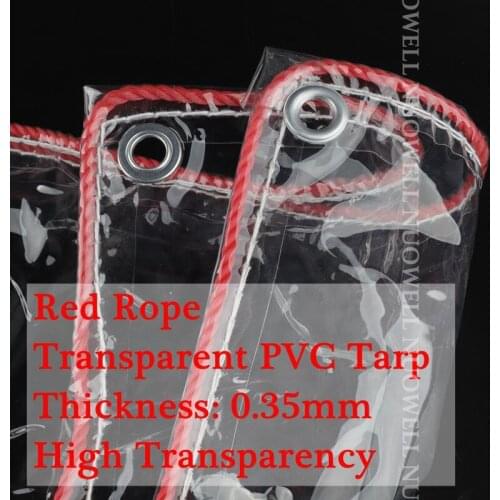 Big Size 0.35mm Soft Glass Transparent PVC Tarpaulin Red Rope Rainproof Tarp Super-perspective Garden Plant Balcony Cover