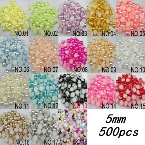 Free Shipping 5mm 500Pcs Craft ABS Imitation Pearls Half Round Flatback Pearls Resin Beads Nail Art Decorate Diy(Many Colors)