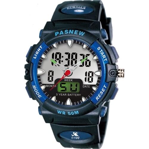 PASNEW Top Brand Watch Men Sports Watches Dual Display Analog Digital Quartz Watches 50M Waterproof relogio masculino