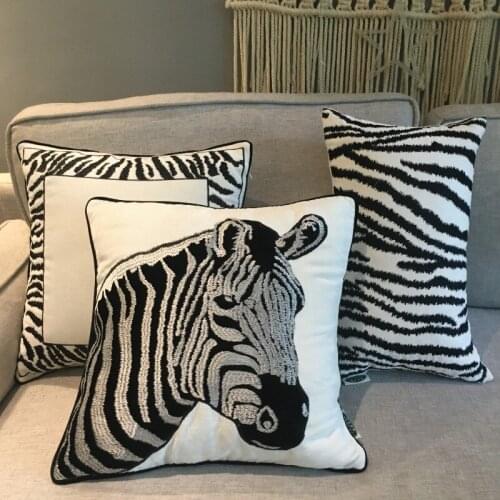 Black white zebra patternpillowcase embroidered cushion cover chenille sofa decorative pillow cover waist throw pillow case