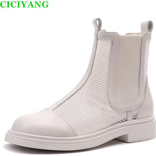 GIYU Summer Mesh Martin Boots Female Cool Boots 2021 New British Style Hollow Womens Sandals Genuine Leather Low Heel Shoes