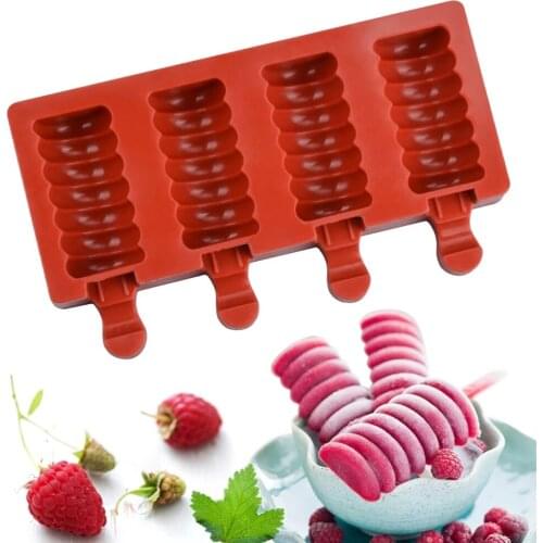 4 Cavities Ice Cream Mold Silicone Popsicle Mold Homemade Ice Cream Mold for DIY Popsicle Cake Jelly