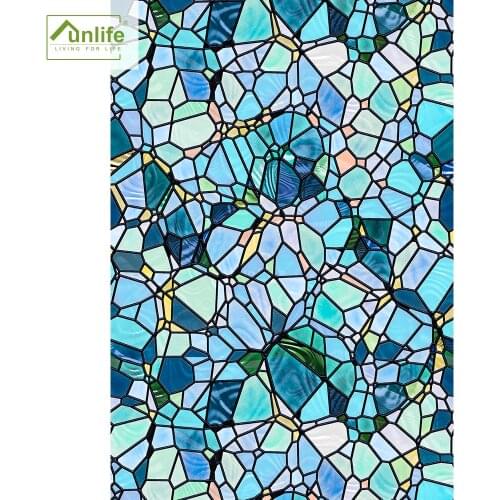 Funlife® Blue Cobblestones Glass Window Stickers Self-Adhesive UV Resistance Door Stickers Waterproof Home Glass Membrane Film