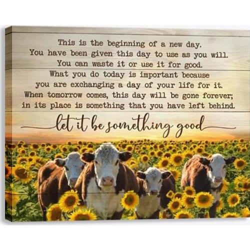 Art Poster Suppliers Rustic Country Sunflowers Canvas Animal Cows Print On The Wall Room Office Home Decoration For Livingroom