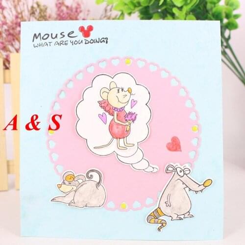 KC11 Mouse Love Birthday Metal Cutting Dies or Transparent Clear Stamp for Scrapbooking DIY Embossing Folder Template Crafts