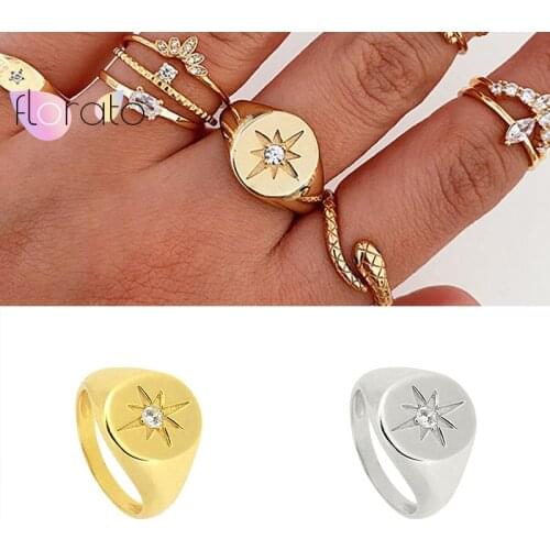 Vintage Punk Crystal Rings For Women 24K Gold Sun Rings Accessories Trendy Finger Ring Jewelry Gift Best Friend Mom Bijoux