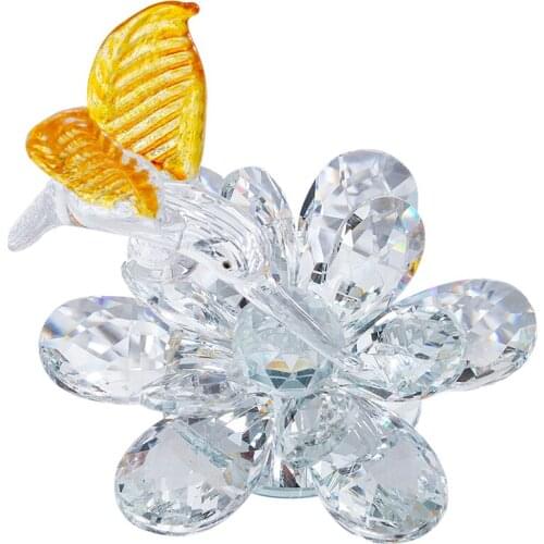 H&D Crystal Flower Hummingbird Figurine Glass Art Craft Collectibles Miniature Home Wedding Decor Ornament Xmas Gift for Lady