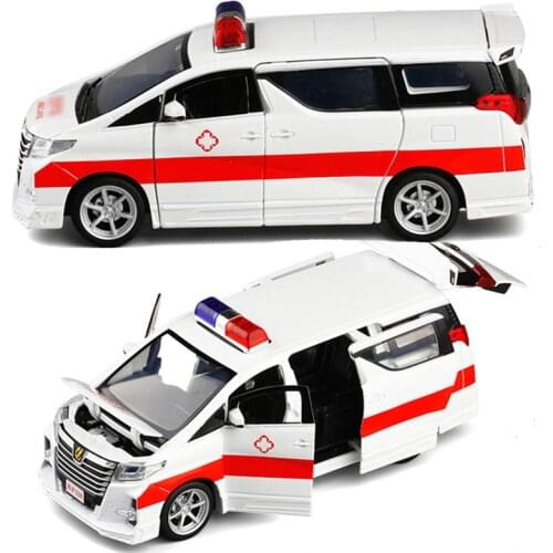 1:32 High Simulation Ambulance Hospital Rescue Metal Cars Model Pull Back With Sound and Light Alloy Diecast Car Toys V243