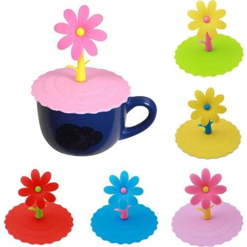10cm Reusable Anti-Dust Water Coffee Mug Lid Heart Handle Glass Cup Cover Safe Silicone Lids Hat Pans Bowls Cups Container Hats