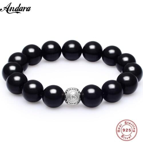 Sterling Silver Aquarius Star Sign Zodiac Bracelet Natural Stone Men Bracelets For Male Fashion Jewelry
