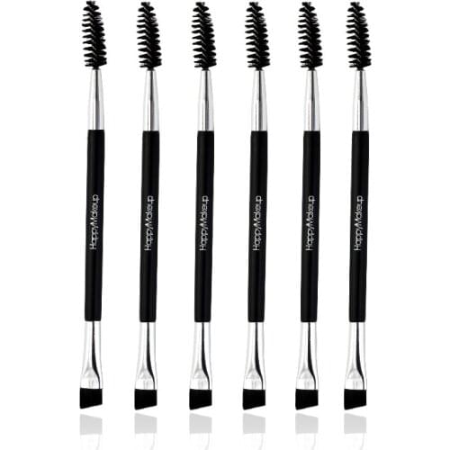 Wholesale 500pcs Excellent Double Ways HappyMakeup Eyebrow Mascara Wand Cosmetic Brush Applicator Double Ended Single Brush Tool