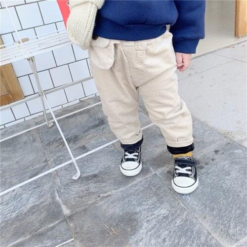 Autumn Winter Toddler Kids Thicken Pants High Quality Plus Velvet Corduroy Trousers Boys Casual Korean Loose Baby Girls Pants