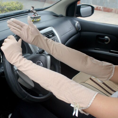 Summer womens cotton sunscreen gloves long breathable, sweat-absorbent touch screen driving and riding