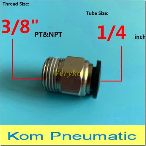 100pcs/lot Verykom Pneumatic 1/4 Tube To 3/8 Thread Male Straight Air Fitting Hose Pipe Connector PC1/4-03 3/8" BSP PT NPT G RC