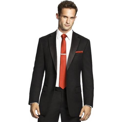 Tailor Mens Suit Black Men Suits With Black Satin Notch Lapel Tailored Groom Wedding Tuxedos For Men Tailor Made Suits Wedding