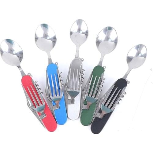 Portable multi tool cutlery utensil bottle can opener fold Spork fork tableware