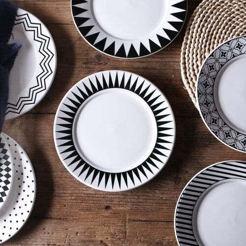 Practical Ceramics Creative Nordic Vintage Plate Fruit Steak Cake Salad Geometric Pattern Tableware Large Dish