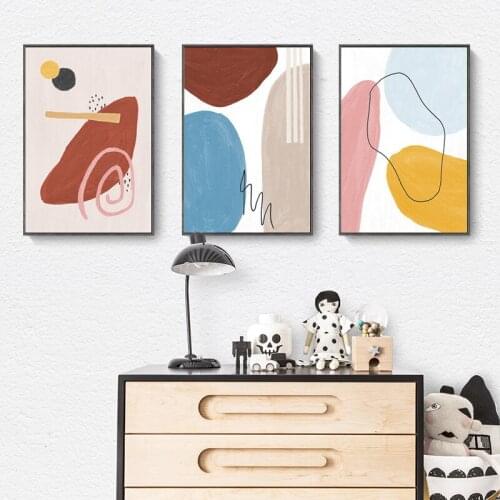 Simple Nordic Ins Living Room Poster Home Decoration Morandi Abstract Line Color Block Geometric Inkjet Frameless Painting Core