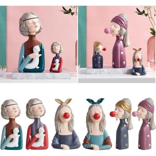 Blowing Bubbles Girl Statue Figurine Resin Craft Statue Home Office Decor