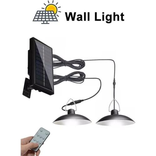 Remote 30 led 2 head Retro Lampshade LED Solar Lights Outdoor Chandelier Waterproof Pendant Lamps For Indoor Outdoor Yard Garden