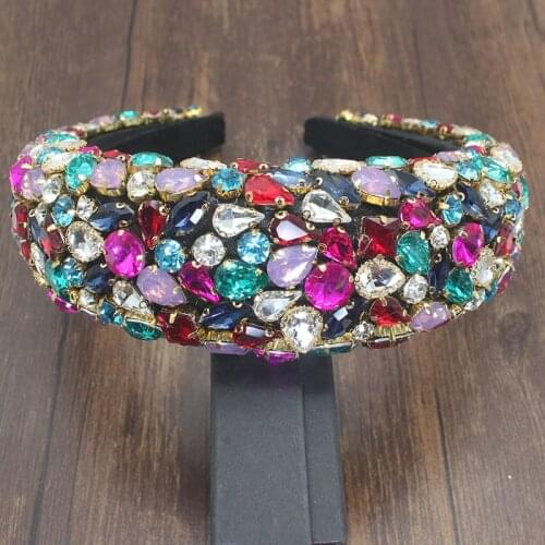 Temperament versatile colorful baroque full Rhinestone crystal hair hoop female luxury shiny padded hair band hair accessories