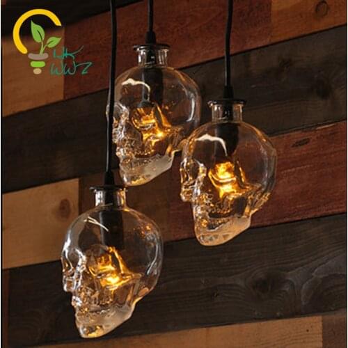 Vintage Skull Head glass pendant light Edison pendant lamps for Art decoration Hanging lamp E14 bulb for bar coffee restaurant