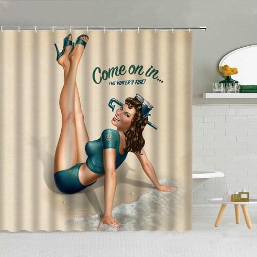 Waterproof Shower Curtain Sexy woman Polyester Fabric High Quality Bath Curtains Bath Screen Bathtub Decor With Hook 3D Printing
